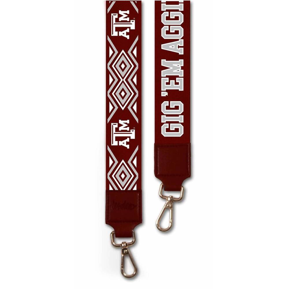 NEW DESDEN women's texas a and m 2" wide printed purse strap in maroon
